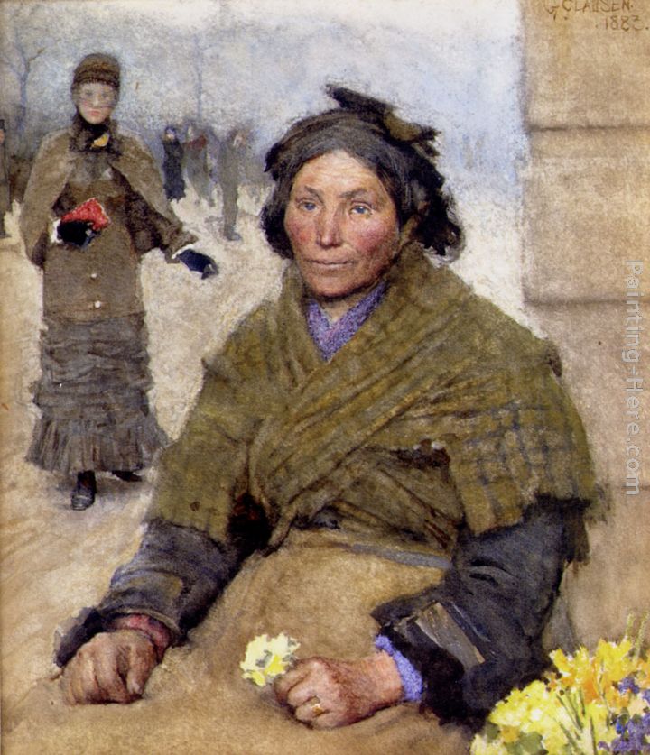 Flora, The Gypsy Flower Seller painting - Sir George Clausen Flora, The Gypsy Flower Seller art painting